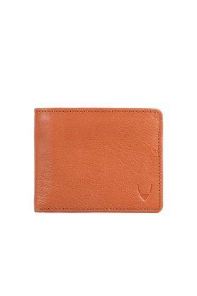 solid leather mens casual bi fold wallet - orange