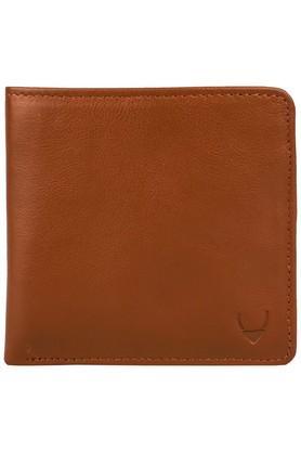solid leather mens casual bi fold wallet - orange