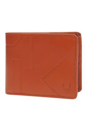 solid leather mens casual bi fold wallet - tan