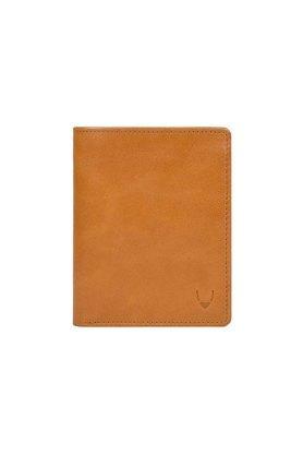 solid leather mens casual bi fold wallet - tan