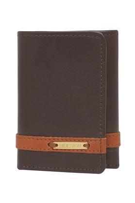 solid leather mens casual tri fold wallet - brown