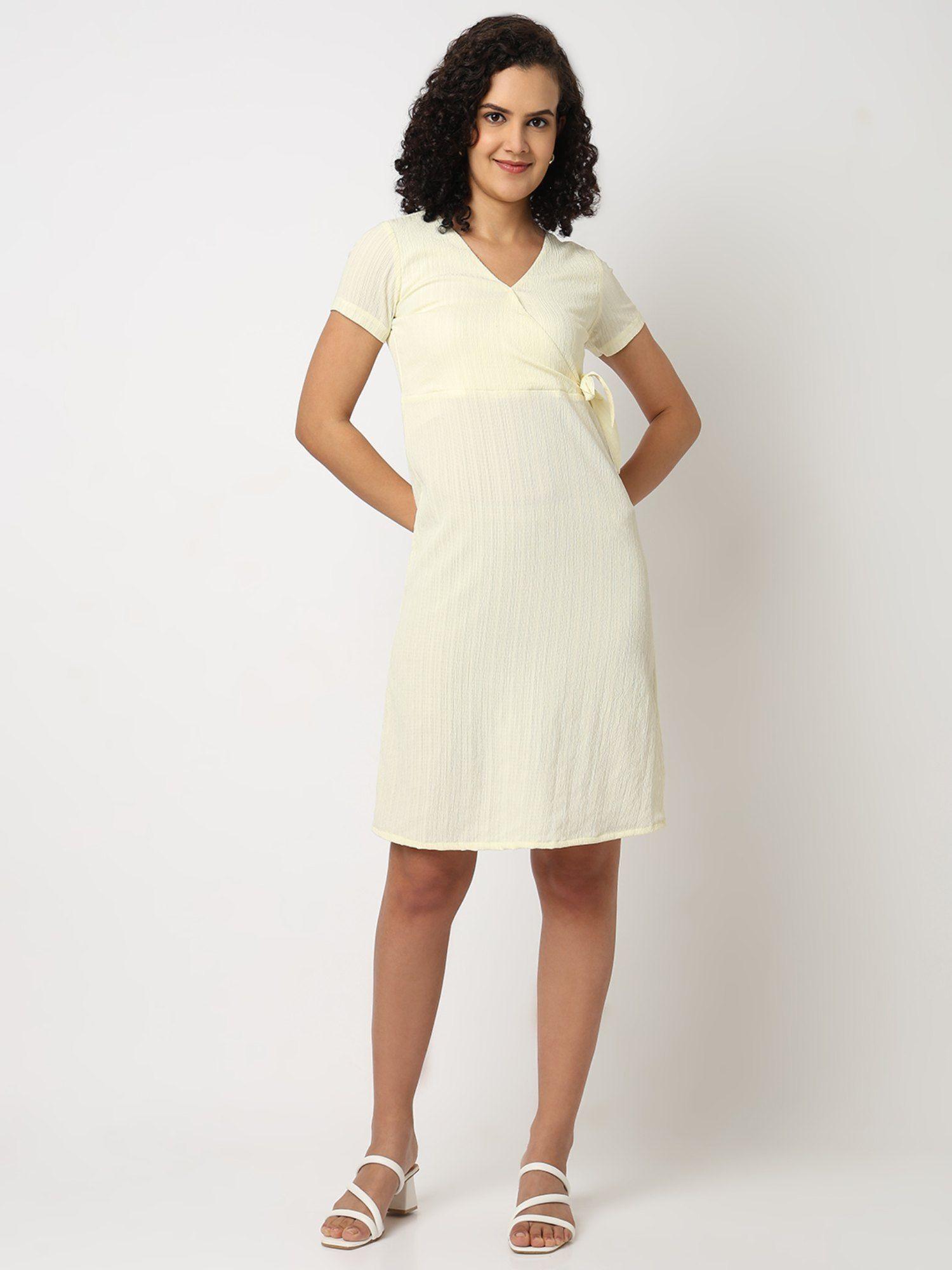 solid lemon side tie up dress