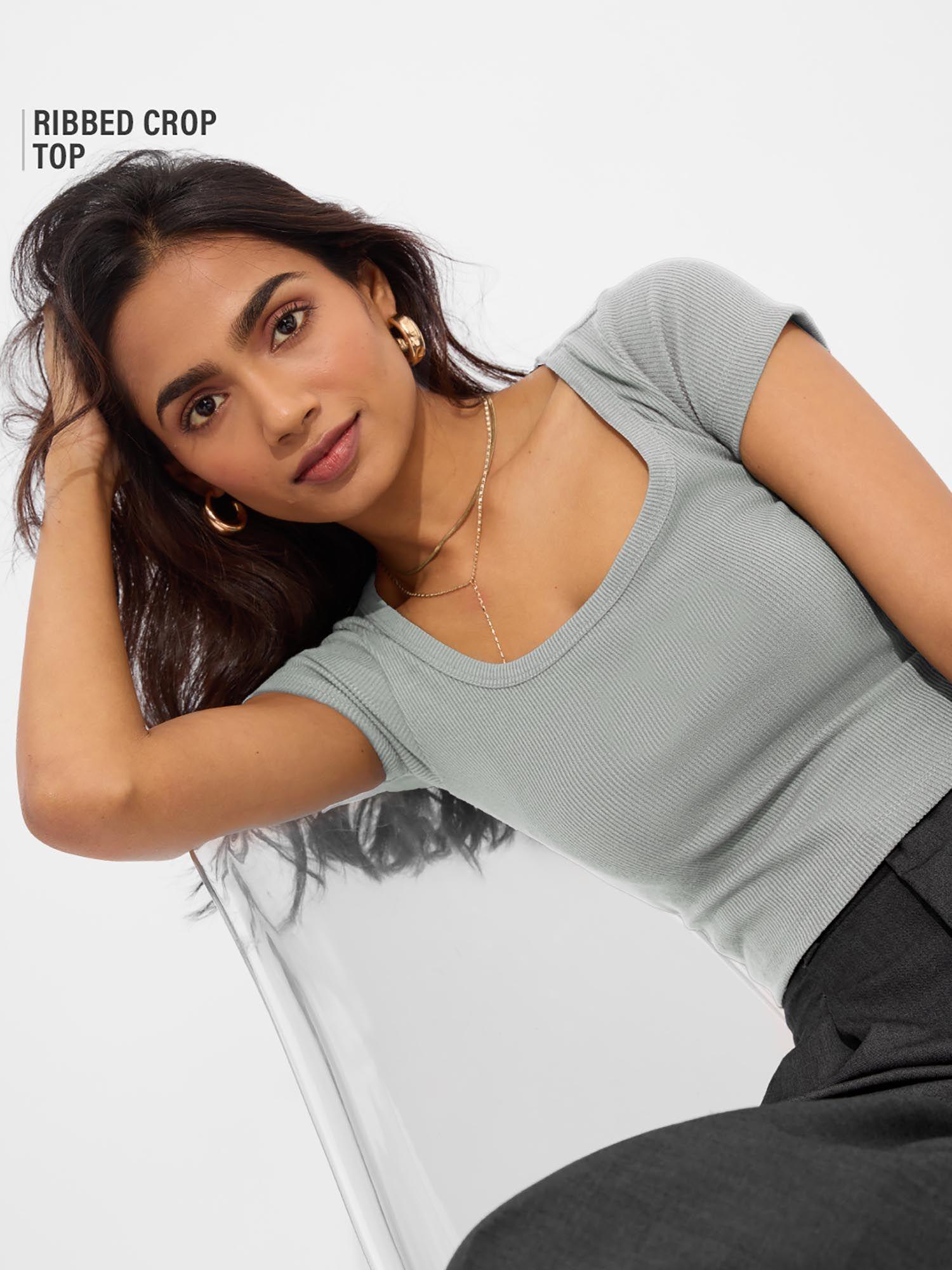 solid light grey women cropped top