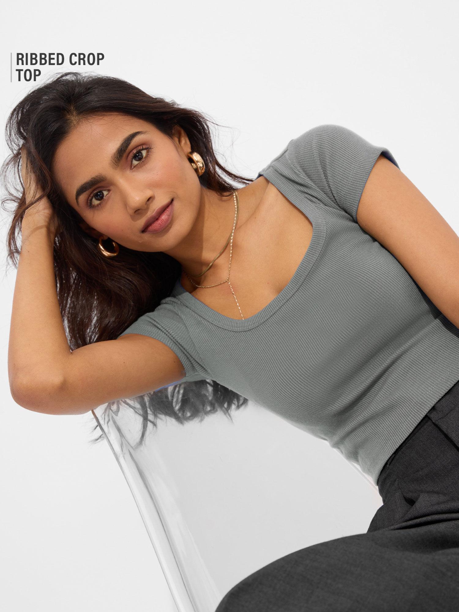 solid light grey women cropped top