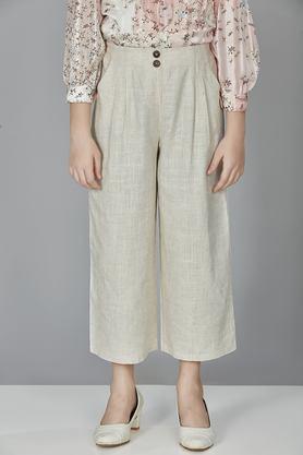 solid linen ankle length girls pants - natural