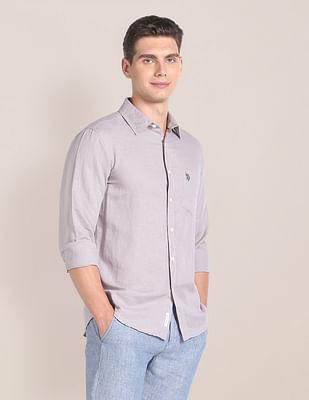 solid linen blend shirt