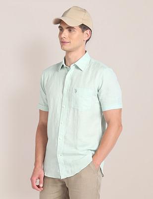 solid linen blend shirt