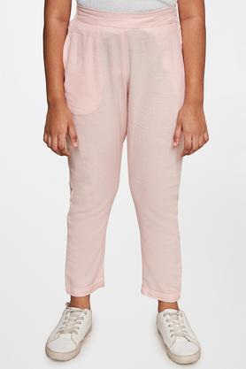 solid linen regular fit girls trousers - pink