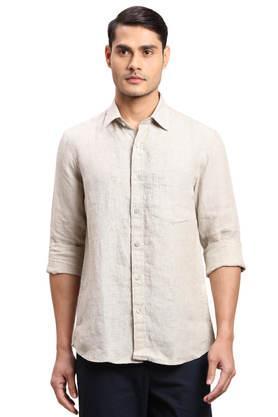 solid linen regular fit men's casual shirt - fawn