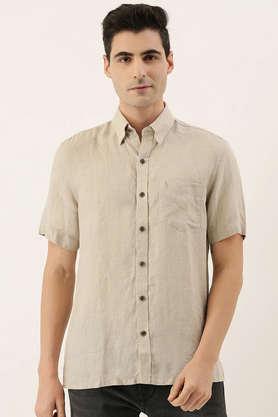 solid linen regular fit men's casual shirt - natural