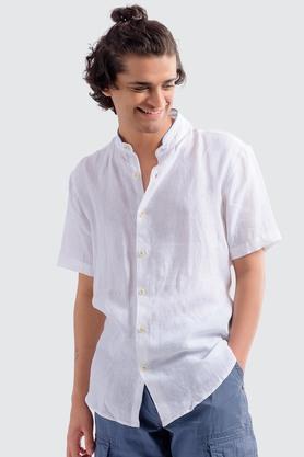 solid linen regular fit men's casual shirt - white