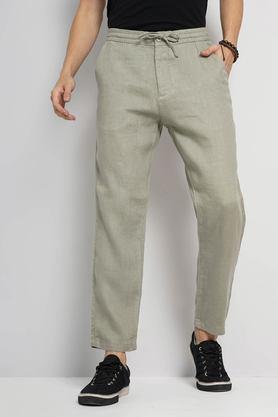 solid linen relaxed fit men's casual trousers - green