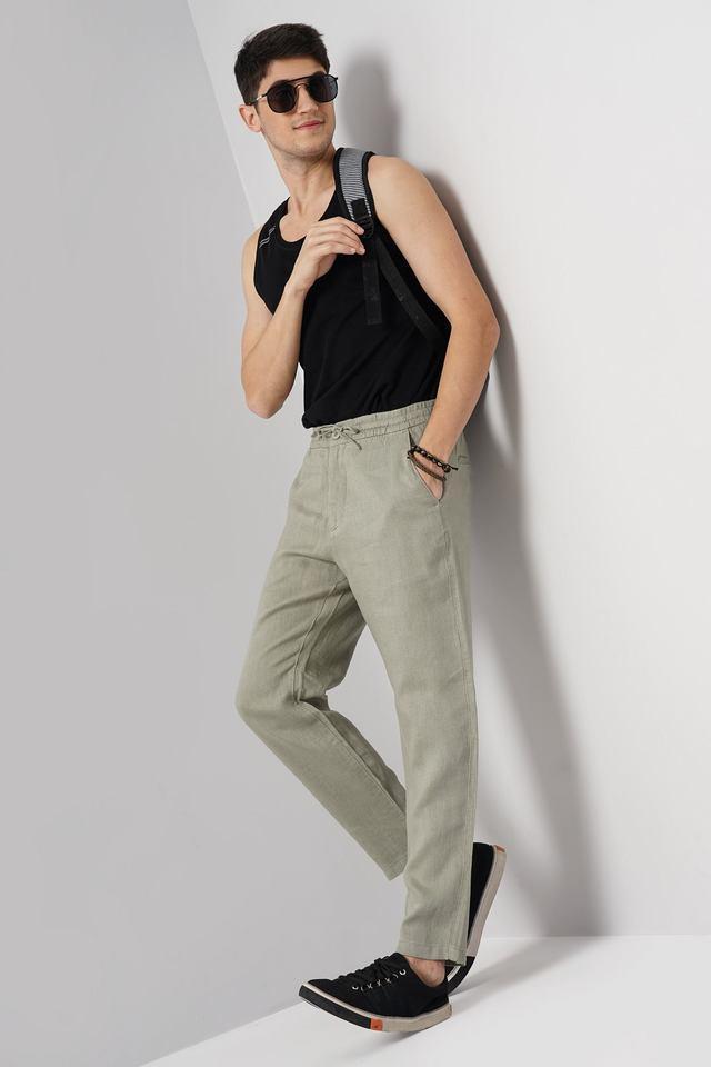 solid linen relaxed fit mens casual trousers