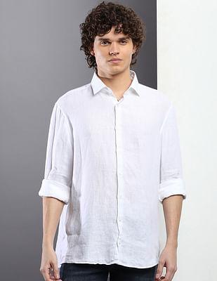 solid linen slim fit casual shirt