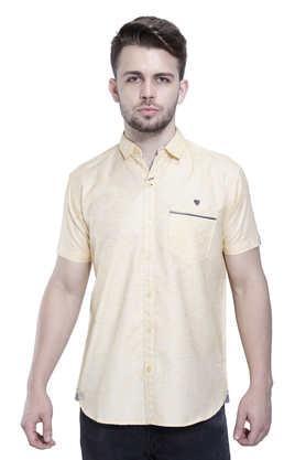 solid linen slim fit men's casual shirt - amber