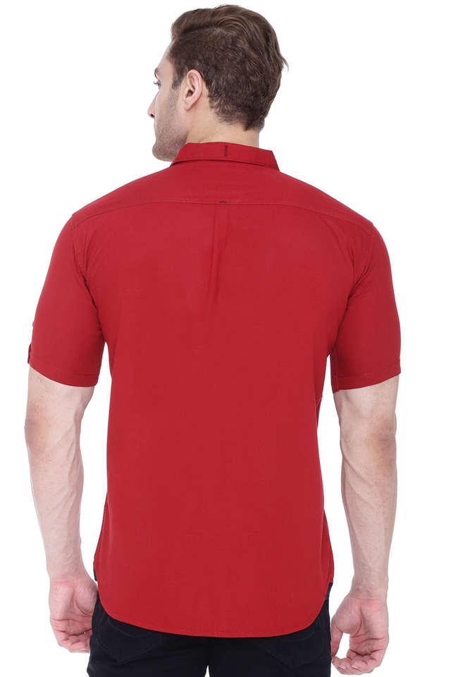 solid linen slim fit men's casual shirt - maroon