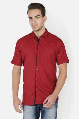 solid linen slim fit men's casual shirt - maroon