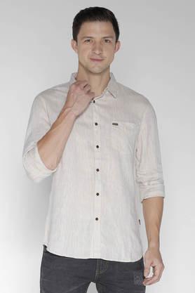 solid linen slim fit men's casual shirt - natural