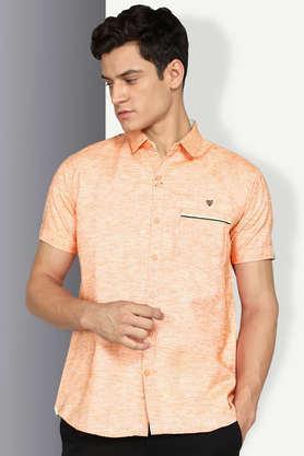 solid linen slim fit men's casual shirt - orange
