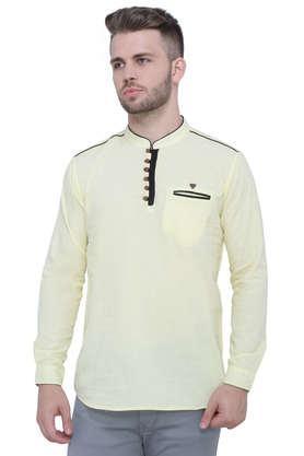 solid linen tapered fit men's casual kurta - cream