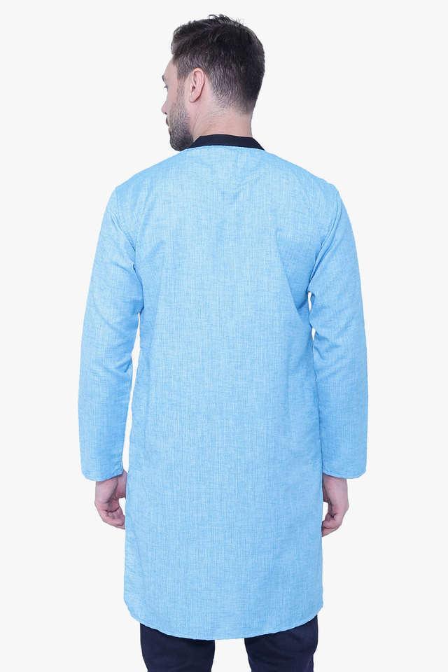 solid linen tapered fit men's casual kurta - turquoise