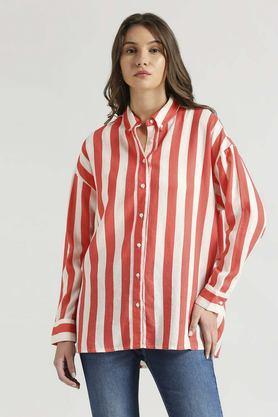 solid linen women's casual wear shirt - red