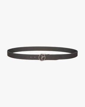 solid logo belt with smooth & pebbled leather