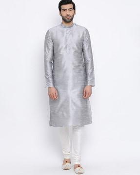 solid long kurta with band collar