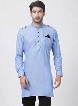 solid long kurta with band collar