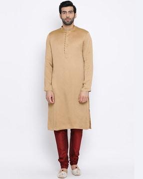 solid long kurta with mandarin collar