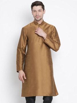 solid long kurta with mandarin collar