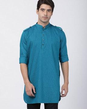 solid long kurta with mandarin collar