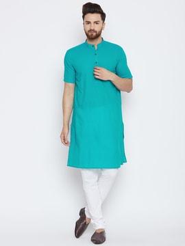 solid long kurta with patch pocket