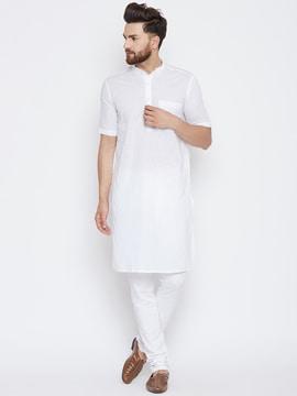 solid long kurta with patch pocket