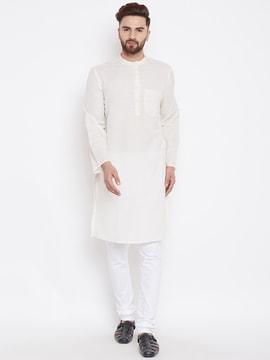 solid long kurta with patch pocket