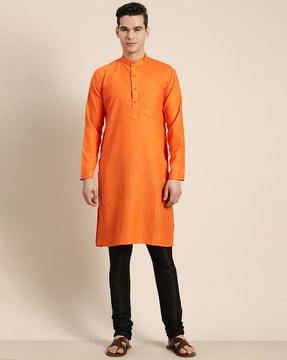 solid long kurta with patch pocket