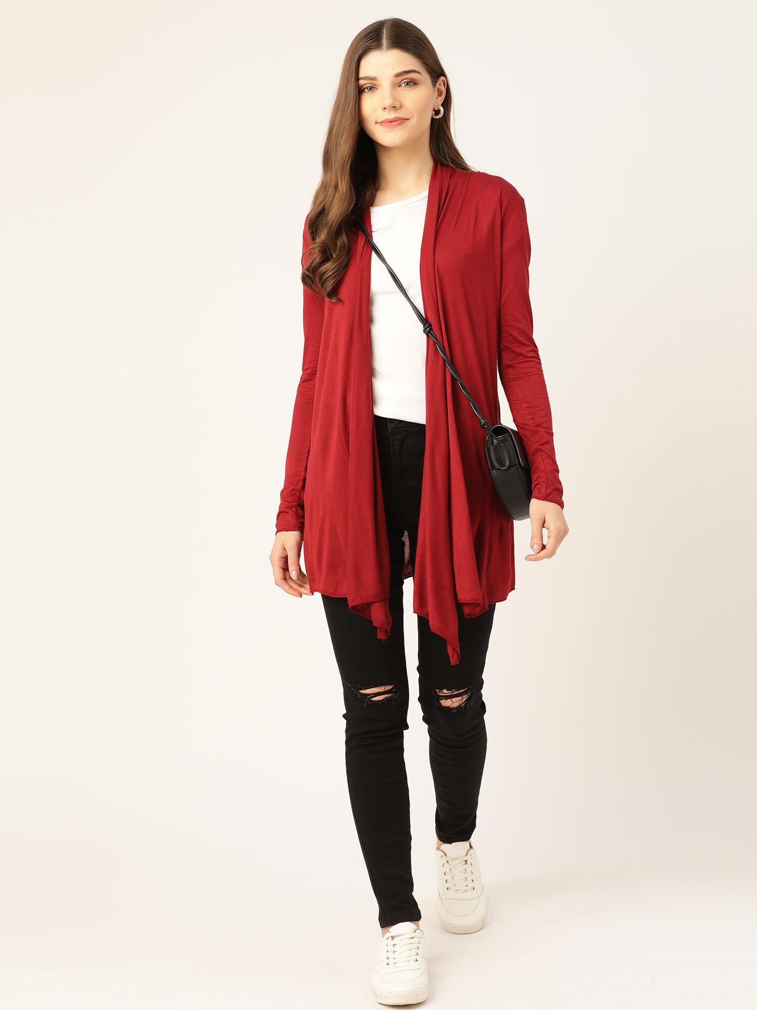 solid long maroon shrug