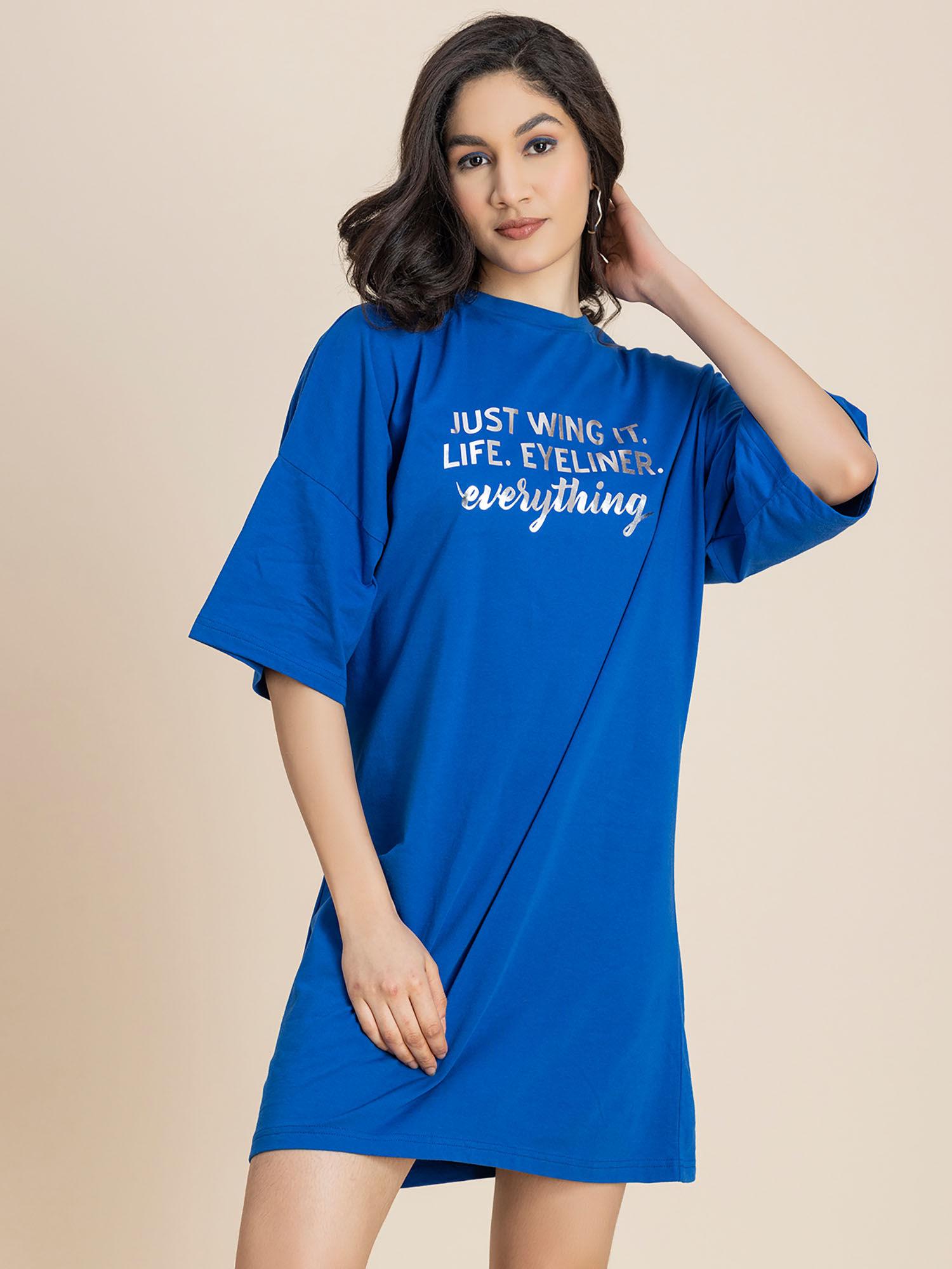 solid loose fit t-shirt blue dress for women