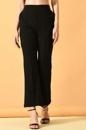 solid lycra relaxed fit women's trousers - black