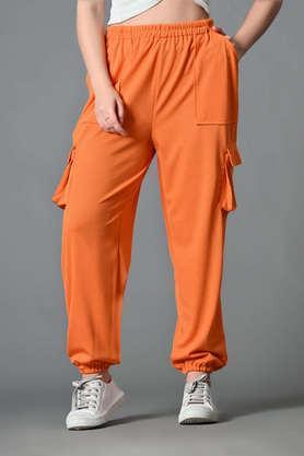 solid lycra relaxed fit women's trousers - orange