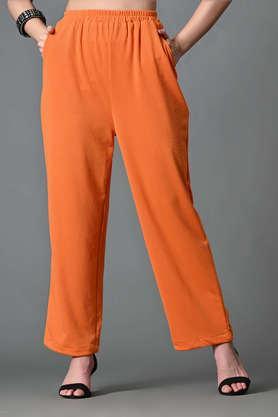 solid lycra relaxed fit women's trousers - orange