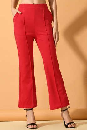 solid lycra relaxed fit women's trousers - pink