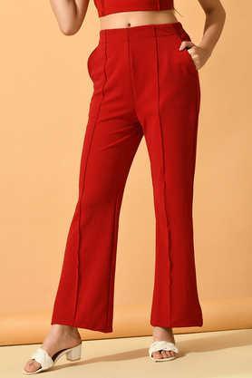 solid lycra relaxed fit women's trousers - red