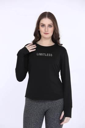 solid lycra round neck women's t-shirt - black