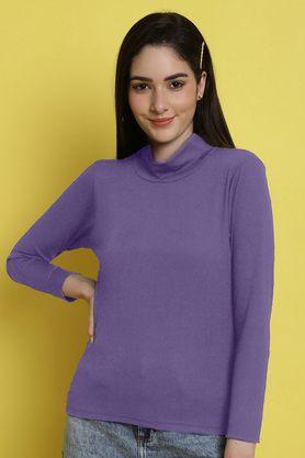 solid lycra round neck women's top - lavender