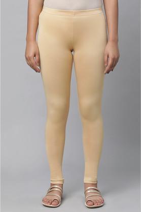 solid lycra skinny fit women's tights - gold