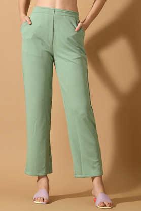 solid lycra straight fit women's trousers - green