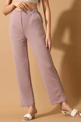 solid lycra straight fit women's trousers - lavender