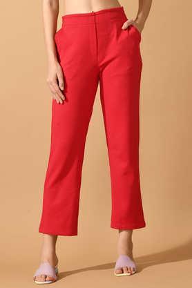 solid lycra straight fit women's trousers - pink