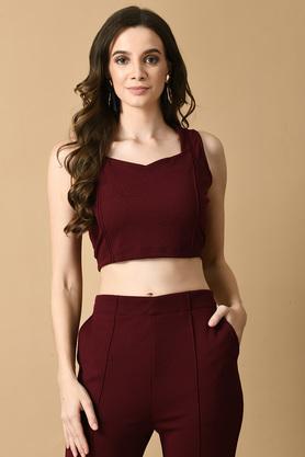 solid lycra sweetheart neck women's top - wine